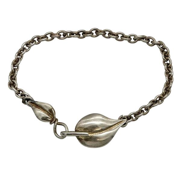 Unbranded Jewelry - Vintage 925 Sterling Silver Chain Link Leaf Closure Bracelet 7 Inches Signed